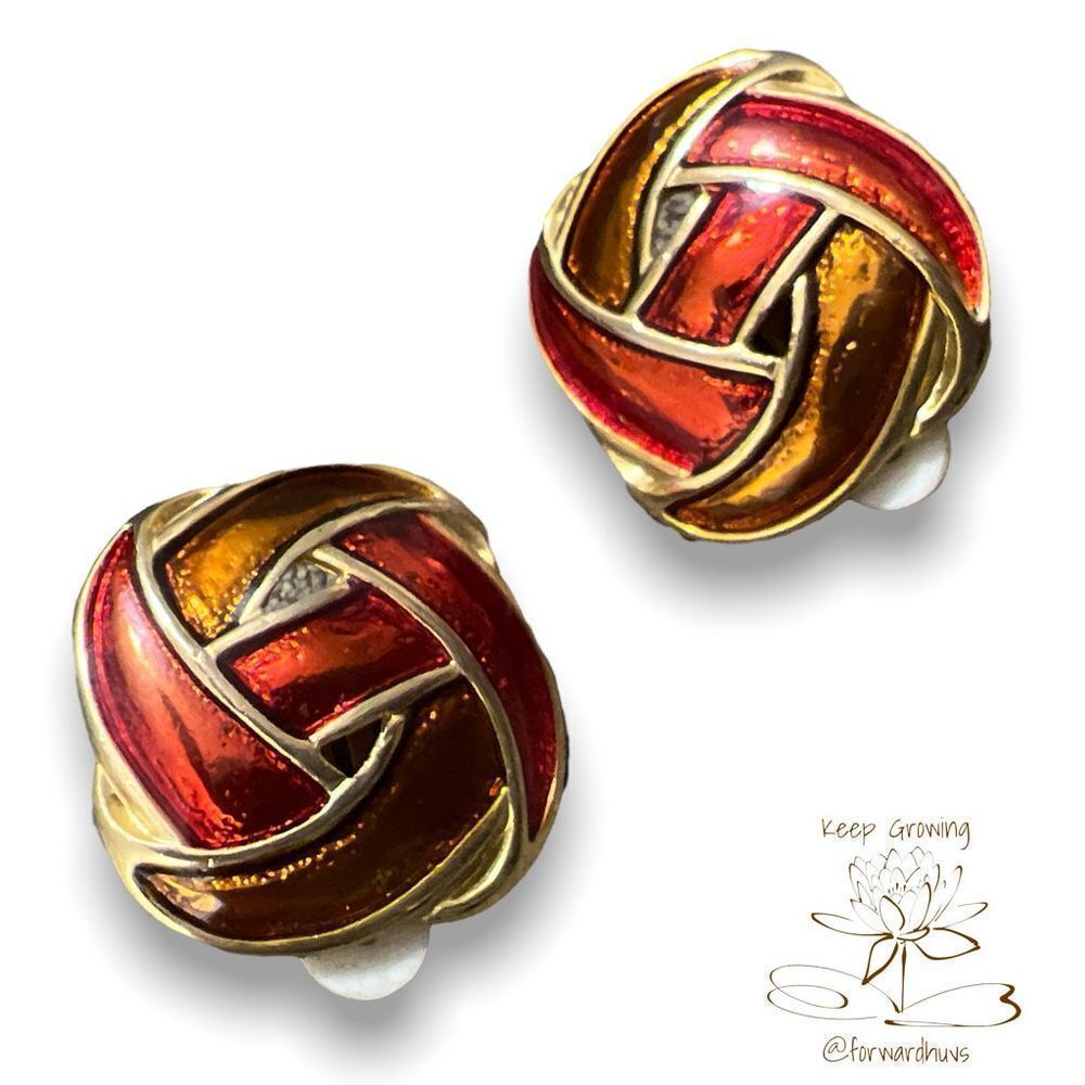 Bundle Sale 3 for $15 | Vintage Red & Orange Enamel Clip on Earrings